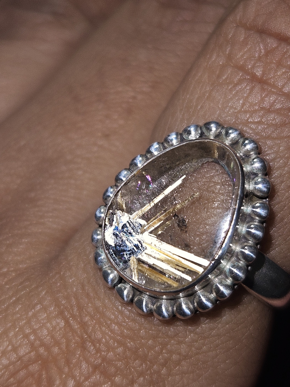 925S Rutilated Quartz With Hematite Inclusion Ring